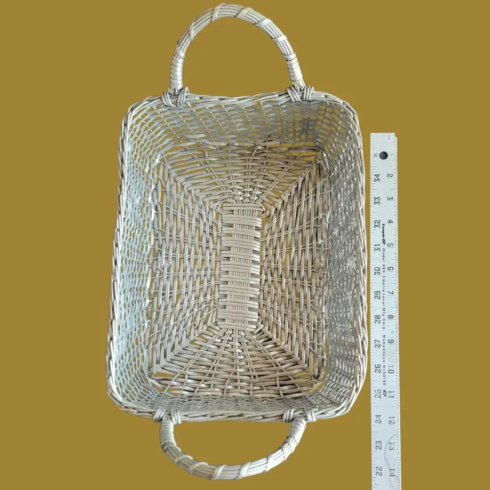 Vintage 1970s MCM Double Handled French Woven Metal Bread Basket